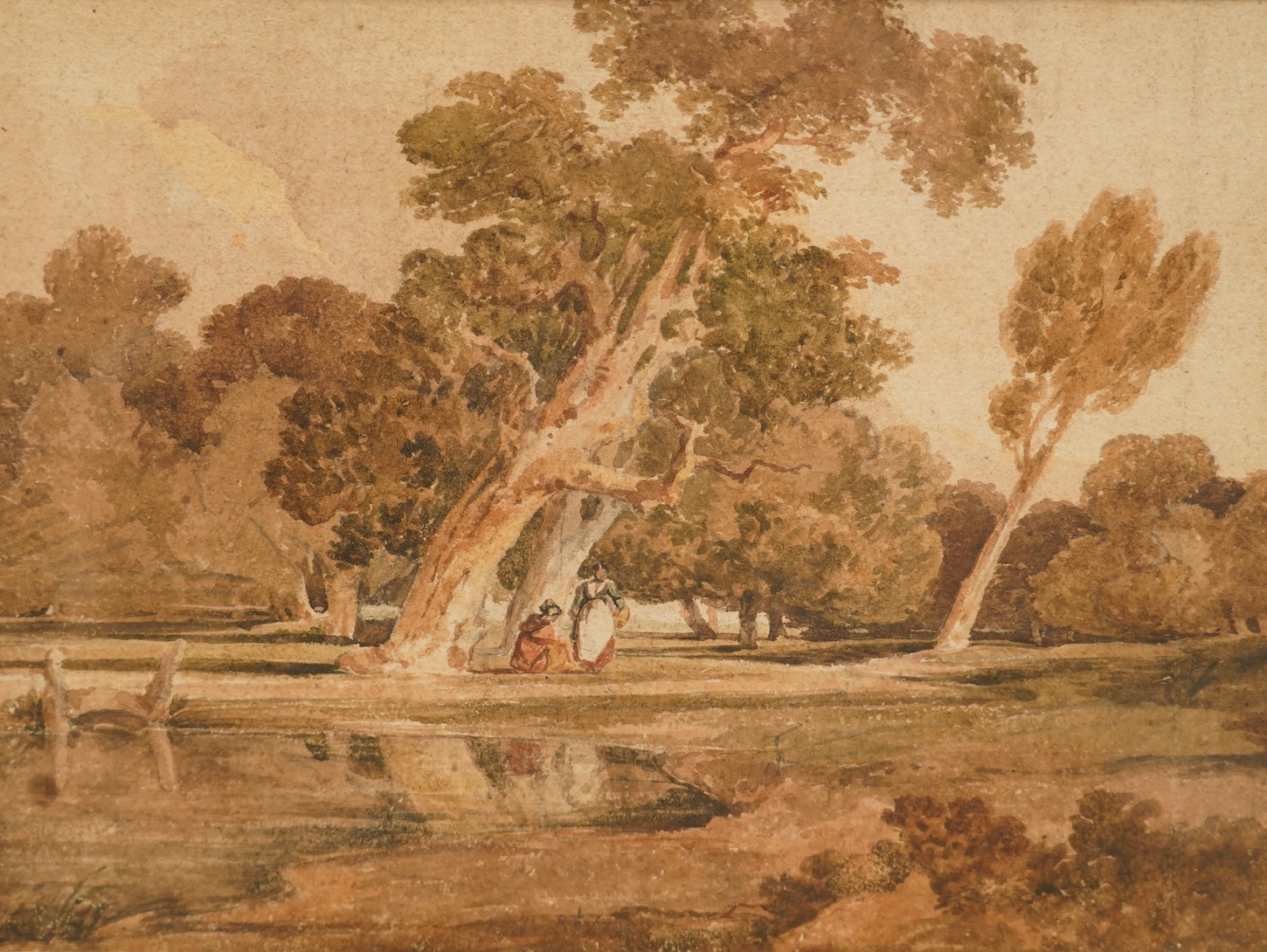 Two watercolours comprising, William Payne (1760-1830), ‘On the Tamar’ and another, Louis Francia, largest, 22 x 29cm. Condition - poor to fair, fading to the paper
